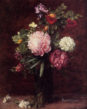  Latour Art Painting - Flowers Large Bouquet with Three Peonies flower painter Henri Fantin Latour